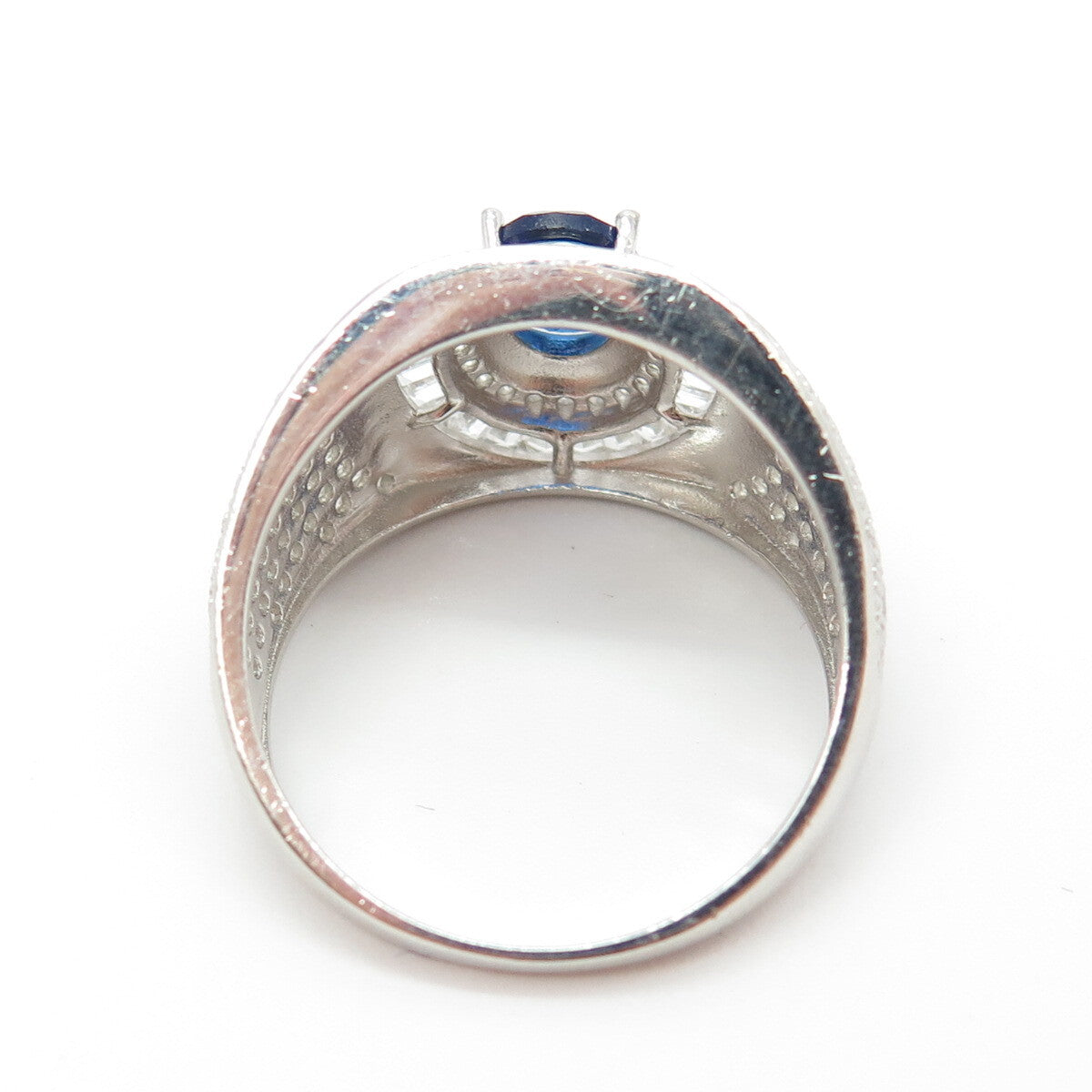 HAN 925 Sterling Silver Lab-Created Sapphire & White Topaz Ring Size 11