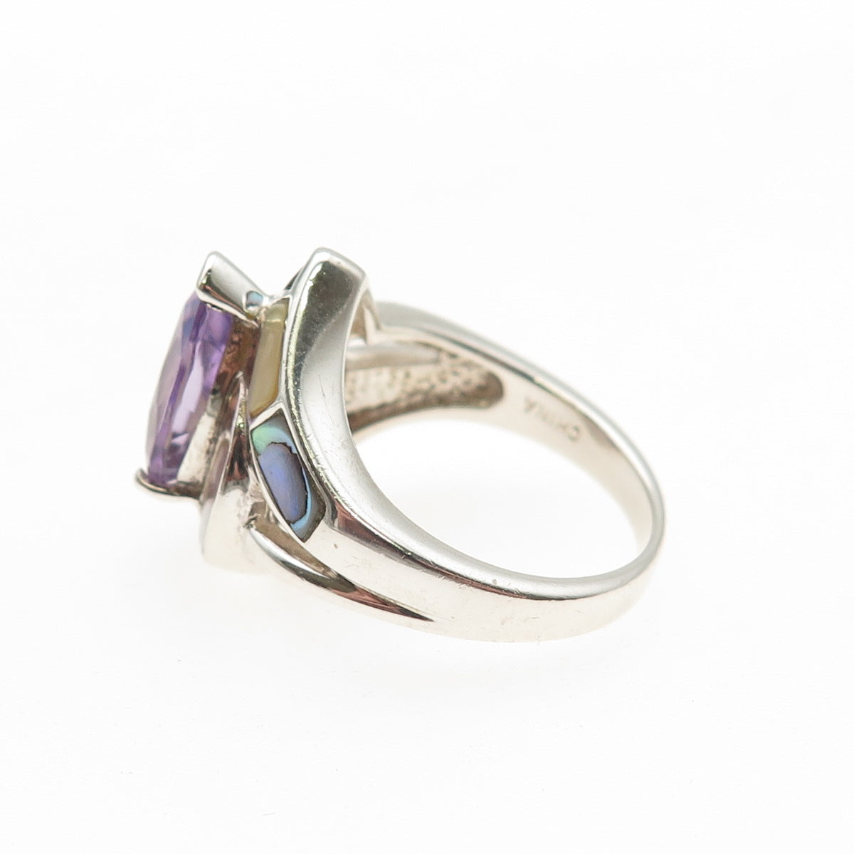 Whitney Kelly Sterling Vintage Real Amethyst Abalone Shell & MOP Ring Size 6.25