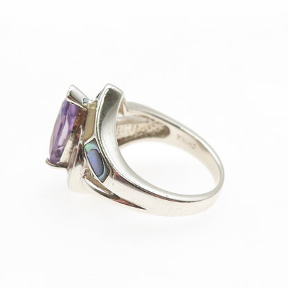 Whitney Kelly Sterling Vintage Real Amethyst Abalone Shell & MOP Ring Size 6.25