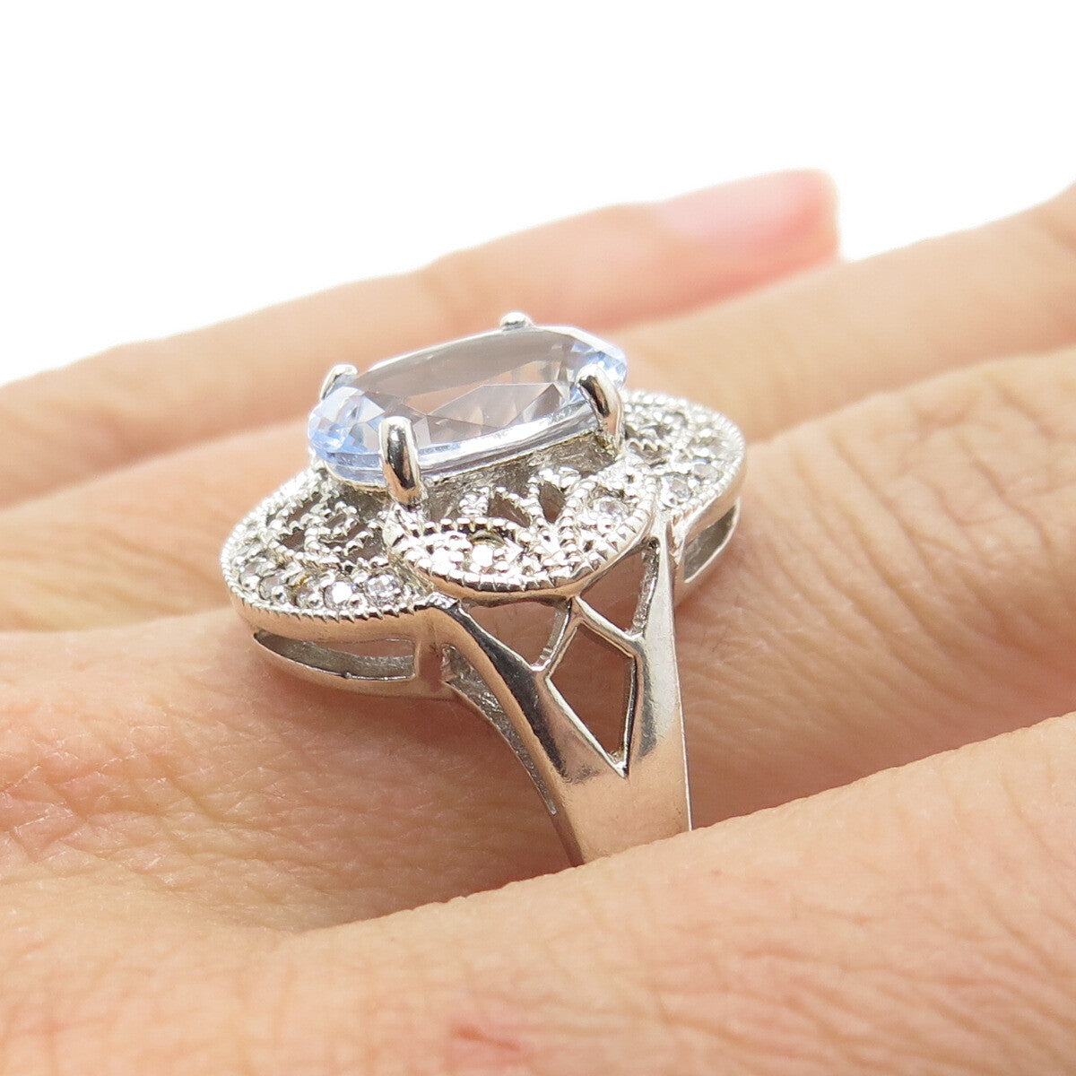 ESPO JOSEPH ESPOSITO 925 Sterling Silver Blue Topaz Gem & C Z Ring Size 10.25