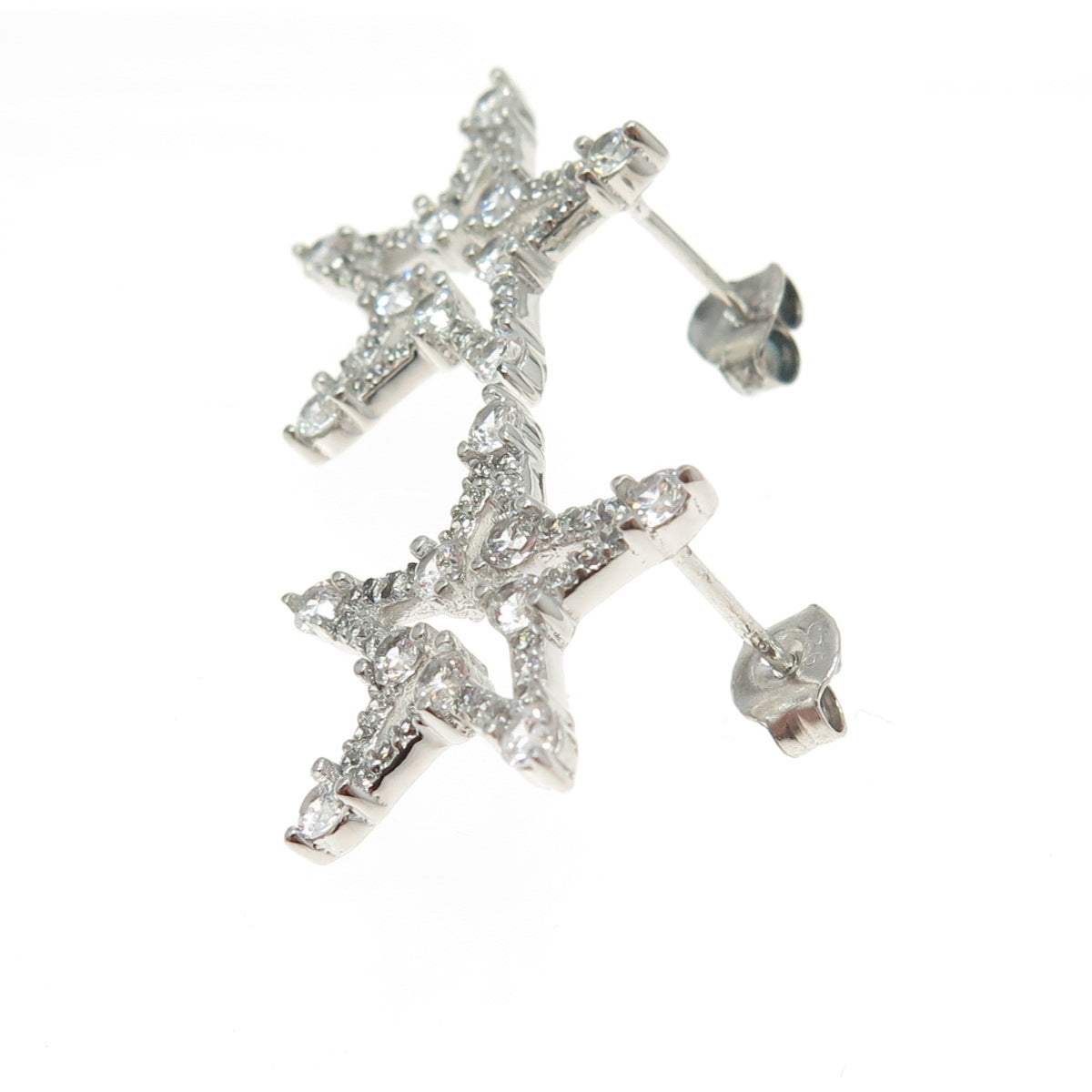 925 Sterling Silver Round-Cut C Z Star Stud Earrings