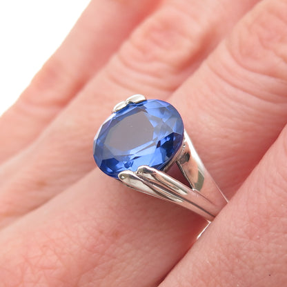 925 Sterling Silver Oval-Cut Blue C Z Modernist Bypass Ring Size 7