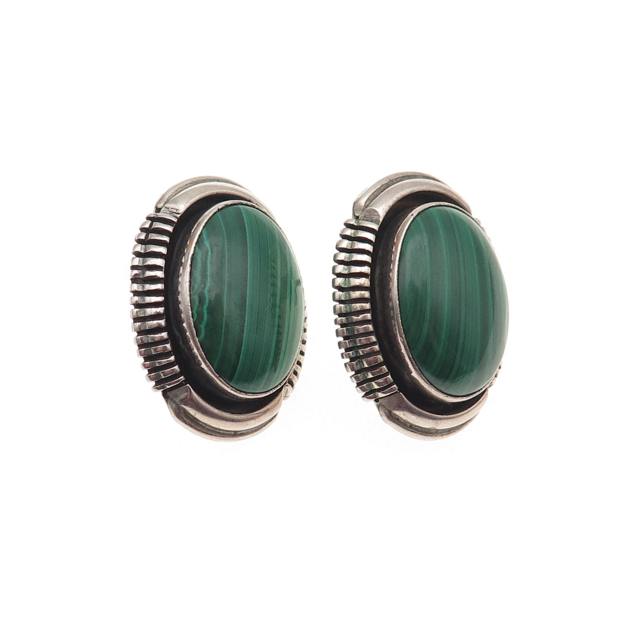 Leslie Yazzie Navajo Old Pawn 925 Sterling Silver Vintage Malachite Earrings
