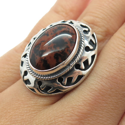 925 Sterling Silver Vintage CII Mexico Mahogany Obsidian Jasper Ring Size 6.5