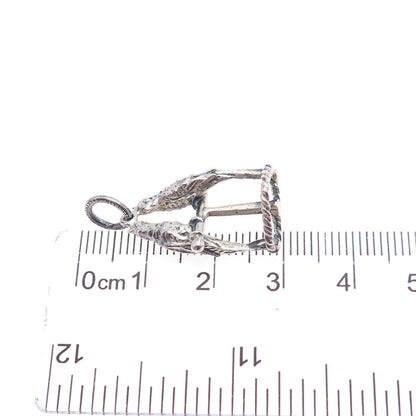 CELLINI 925 Sterling Silver Vintage Parrot Bird Couple Oxidized Charm Pendant