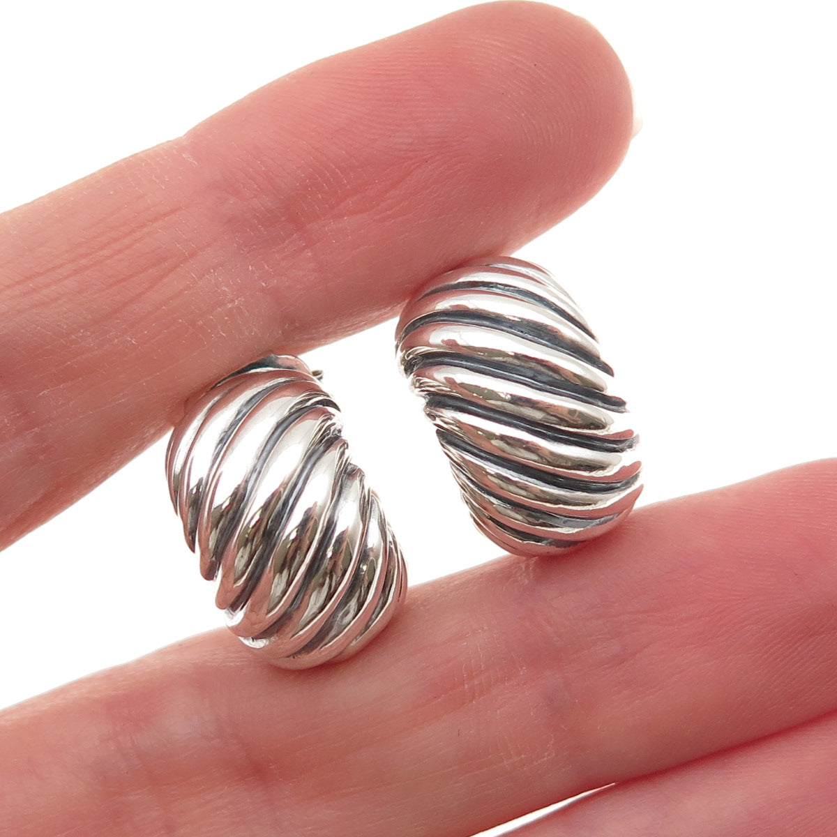 David Yurman 925 Sterling Silver 14K Gold Posts Vintage Cable Hoop Earrings