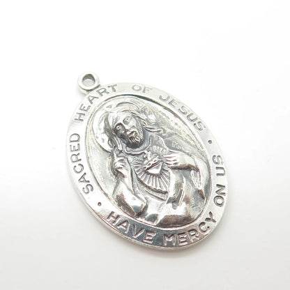 925 Sterling Silver Vintage Theda Sacred Heart of Jesus Religious Pendant