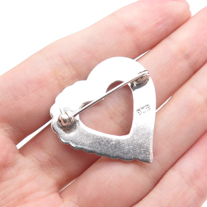 925 Sterling Silver Vintage Modernist Ribbed Heart Pin Brooch