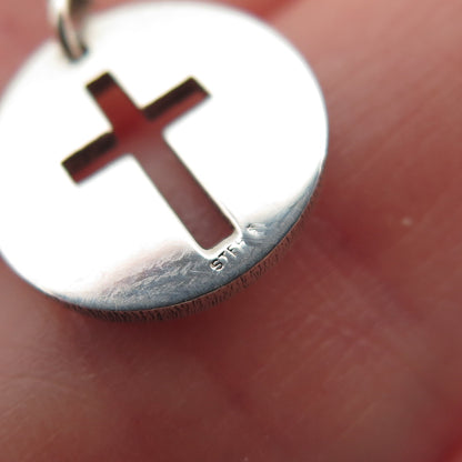 925 Sterling Silver Cross Round Tag Cable Chain Necklace 16-18"