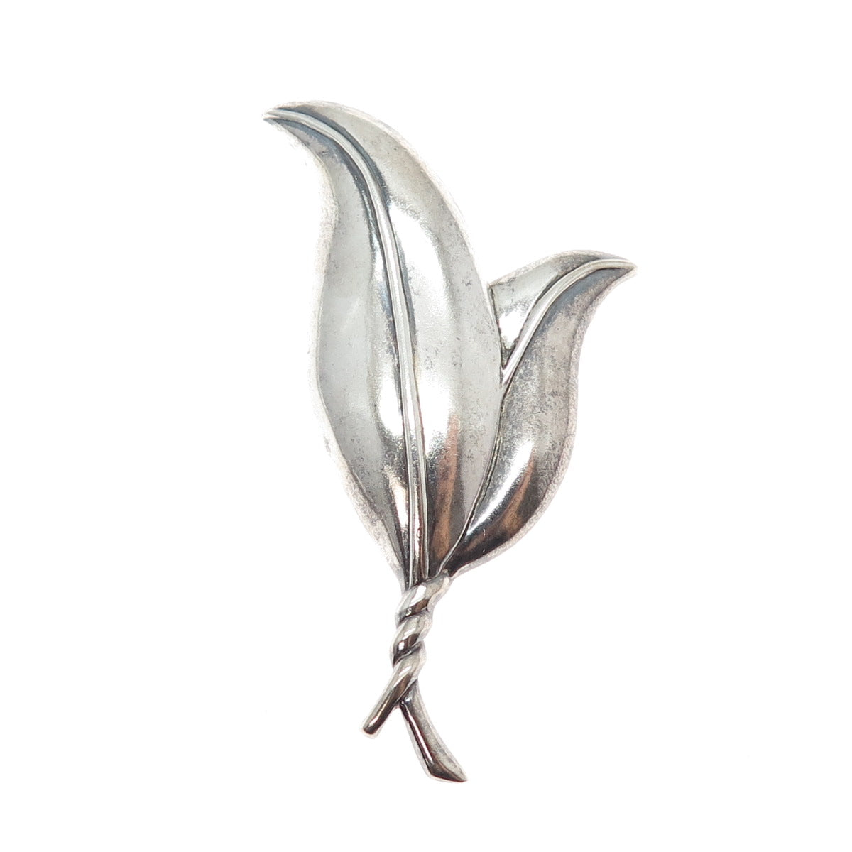 925 Sterling Silver Vintage Modernist Floral Leaf Oxidized Pin Brooch