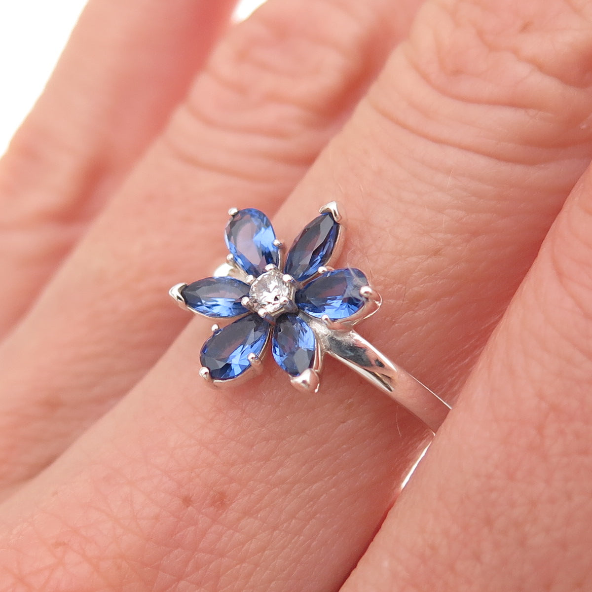 Pandora Sterling Silver Blue & White C Z Sparkling Herbarium Ring Size 6.75
