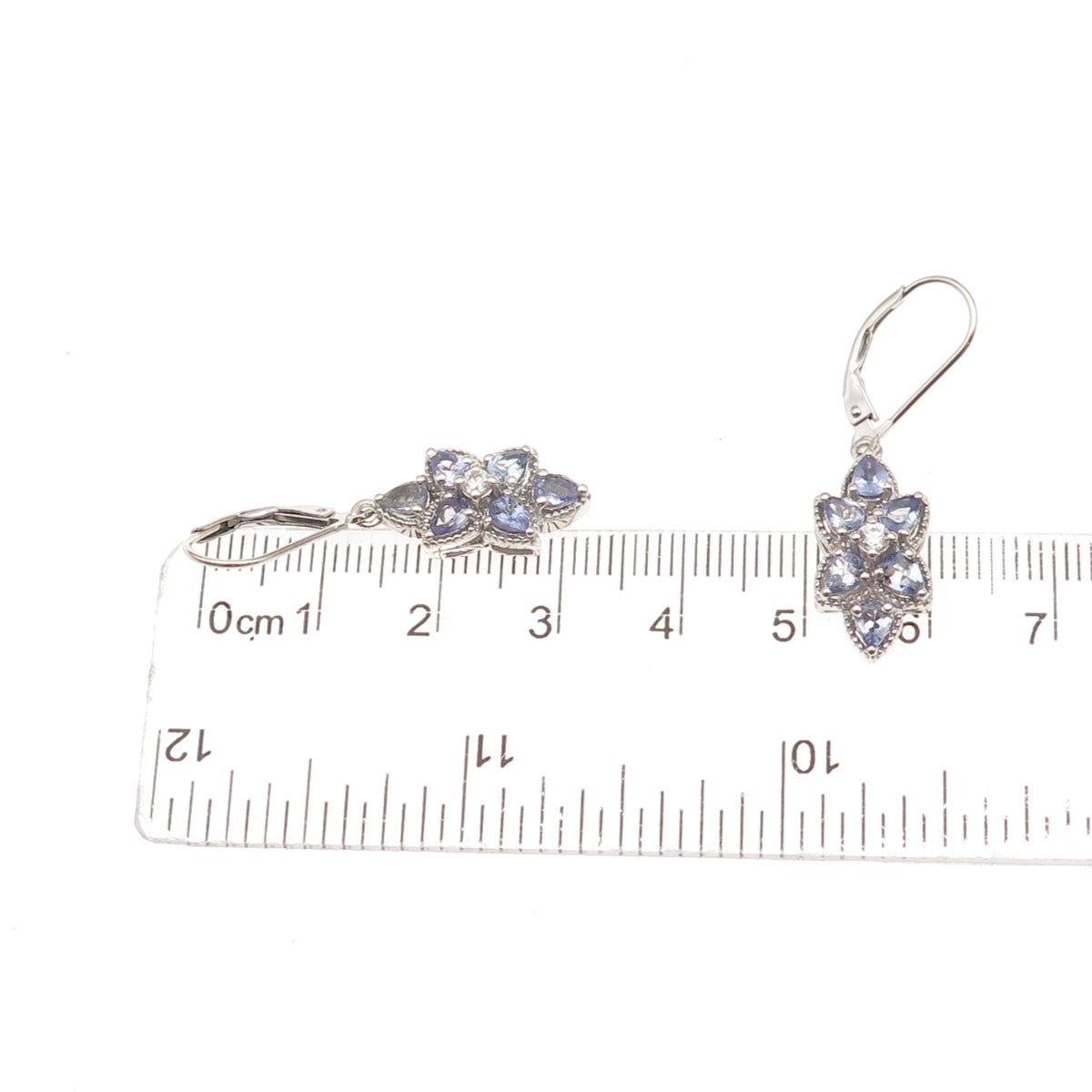 Chuck Clemency 925 Sterling Silver Real Tanzanite & White Topaz Dangle Earrings