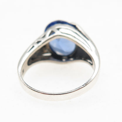 925 Sterling Silver Oval-Cut Blue C Z Modernist Bypass Ring Size 7