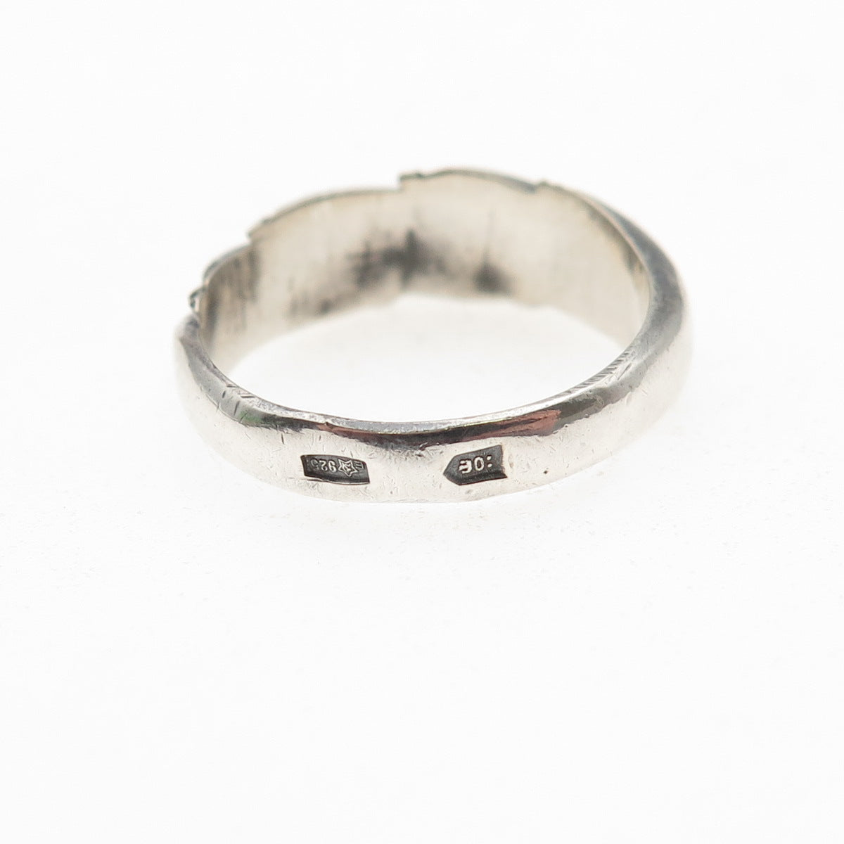 925 Sterling Silver Vintage European Modernist Ribbed Oxidized Ring Size 7