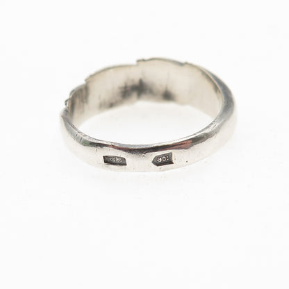 925 Sterling Silver Vintage European Modernist Ribbed Oxidized Ring Size 7