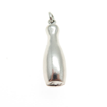925 Sterling Silver Antique Bowling Pin 3D Charm Pendant