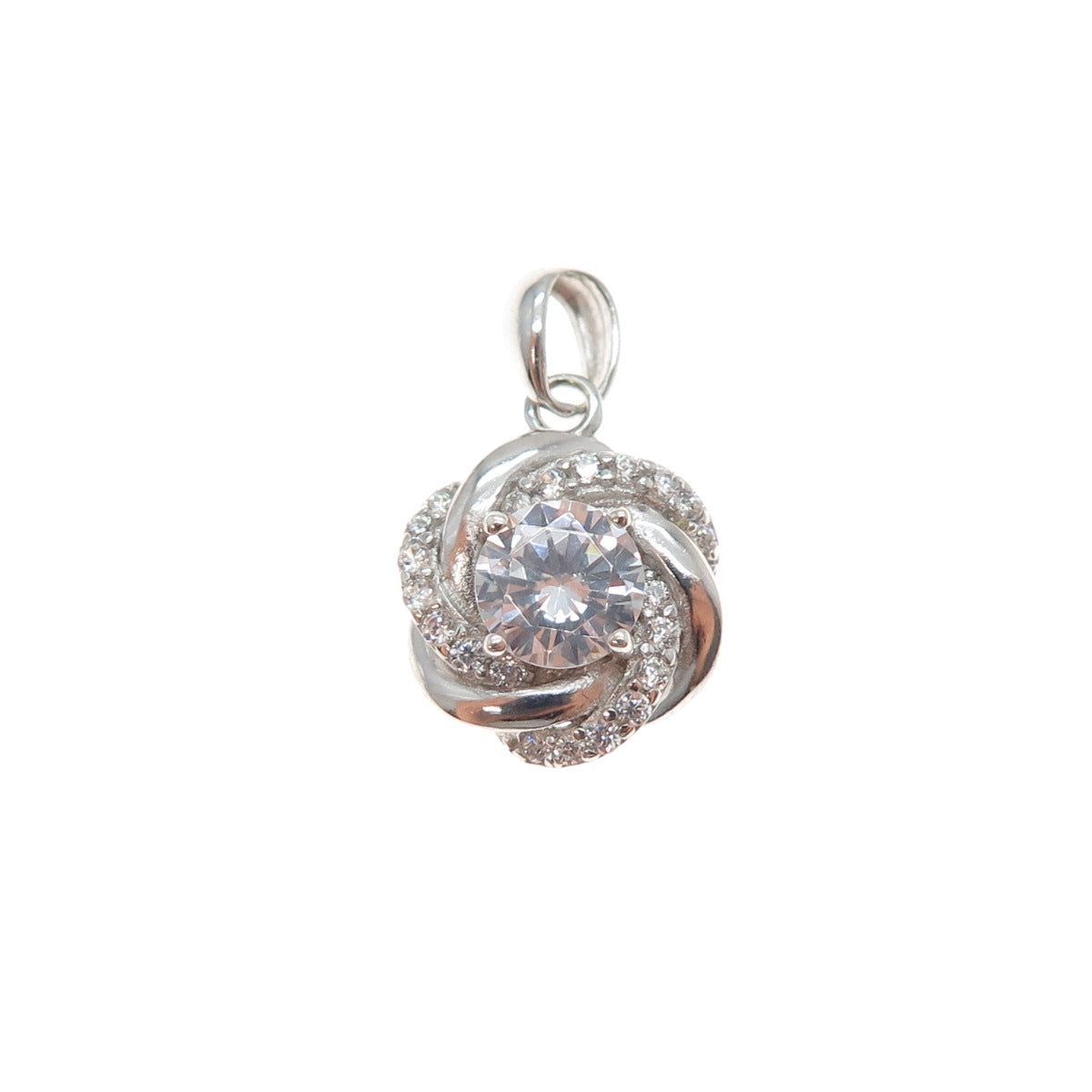 925 Sterling Silver Round-Cut C Z Rose Flower Minimalist Charm Pendant
