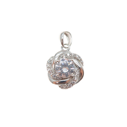925 Sterling Silver Round-Cut C Z Rose Flower Minimalist Charm Pendant