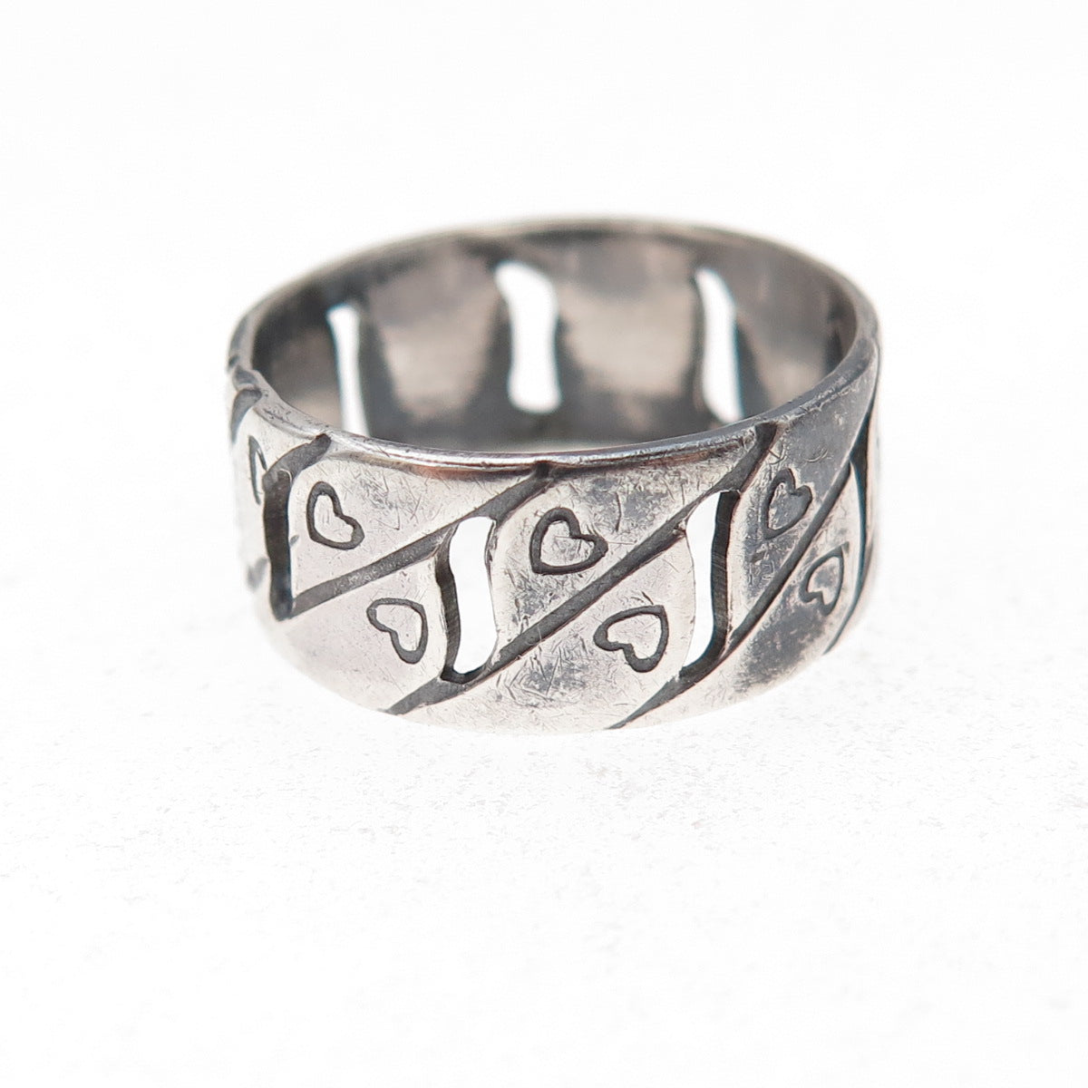 Joseph Esposito 925 Sterling Silver Vintage Heart Cuban Link Band Ring Size 6.5