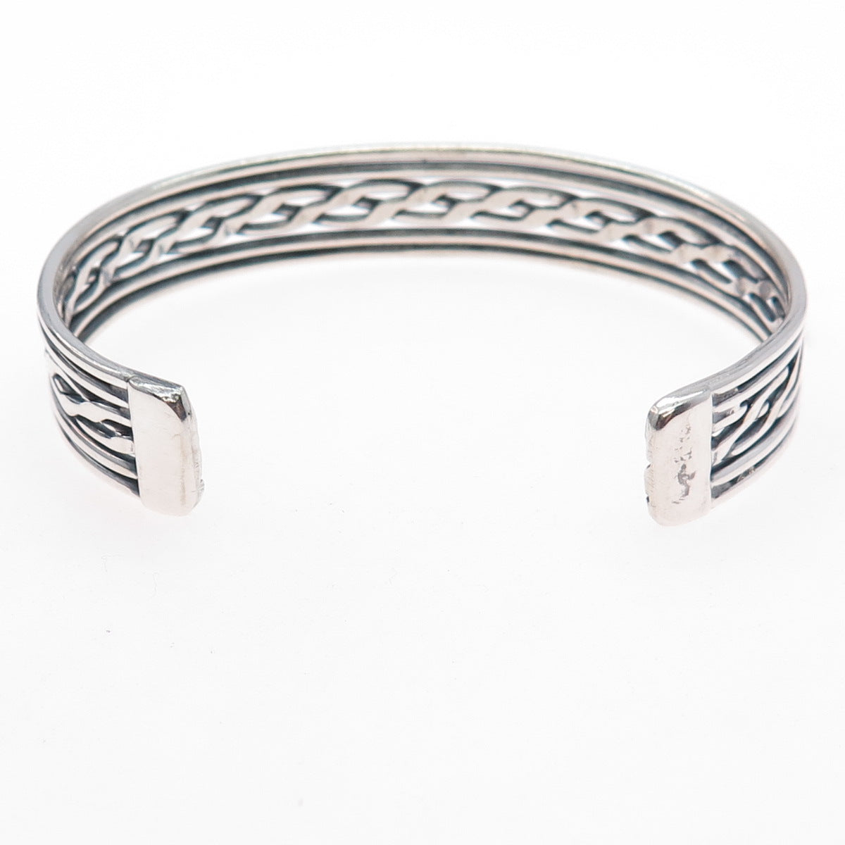 925 Sterling Silver Vintage Oxidized Braided Adjustable Cuff Bracelet 6.5"