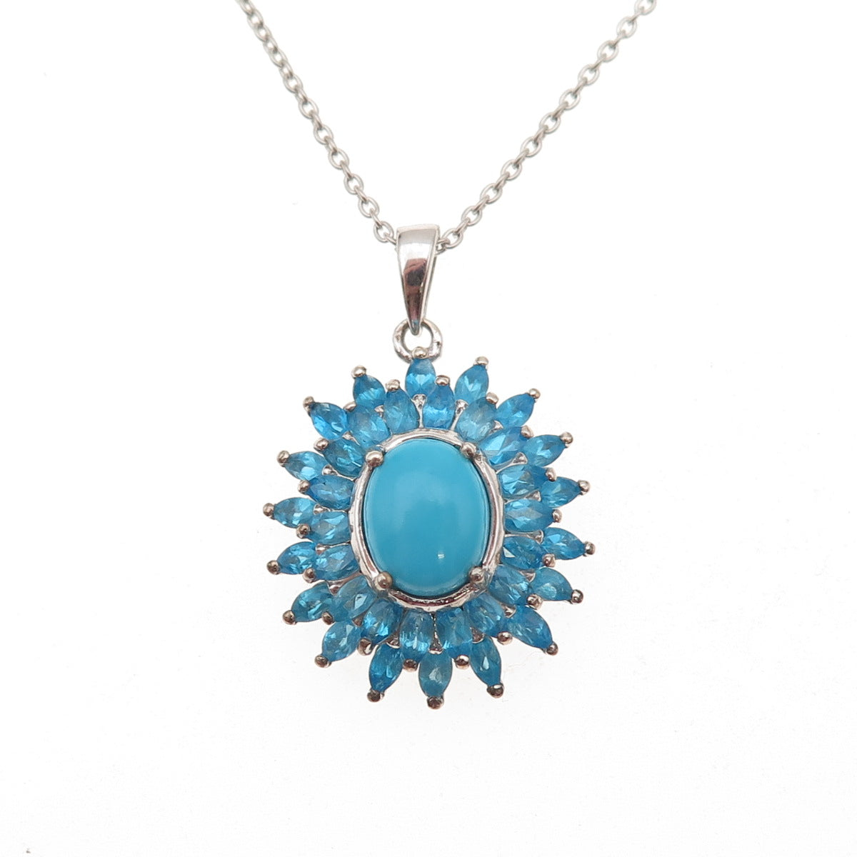 D'Joy Sterling Silver Real Sleeping Beauty Turquoise Apatite Chain Necklace 20"