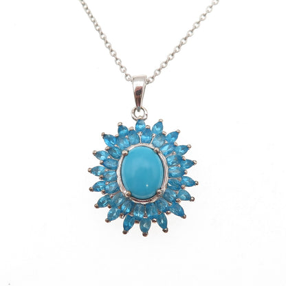 D'Joy Sterling Silver Real Sleeping Beauty Turquoise Apatite Chain Necklace 20"