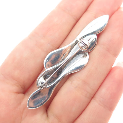 925 Sterling Silver Vintage Modernist Twisted Petal Pin Brooch