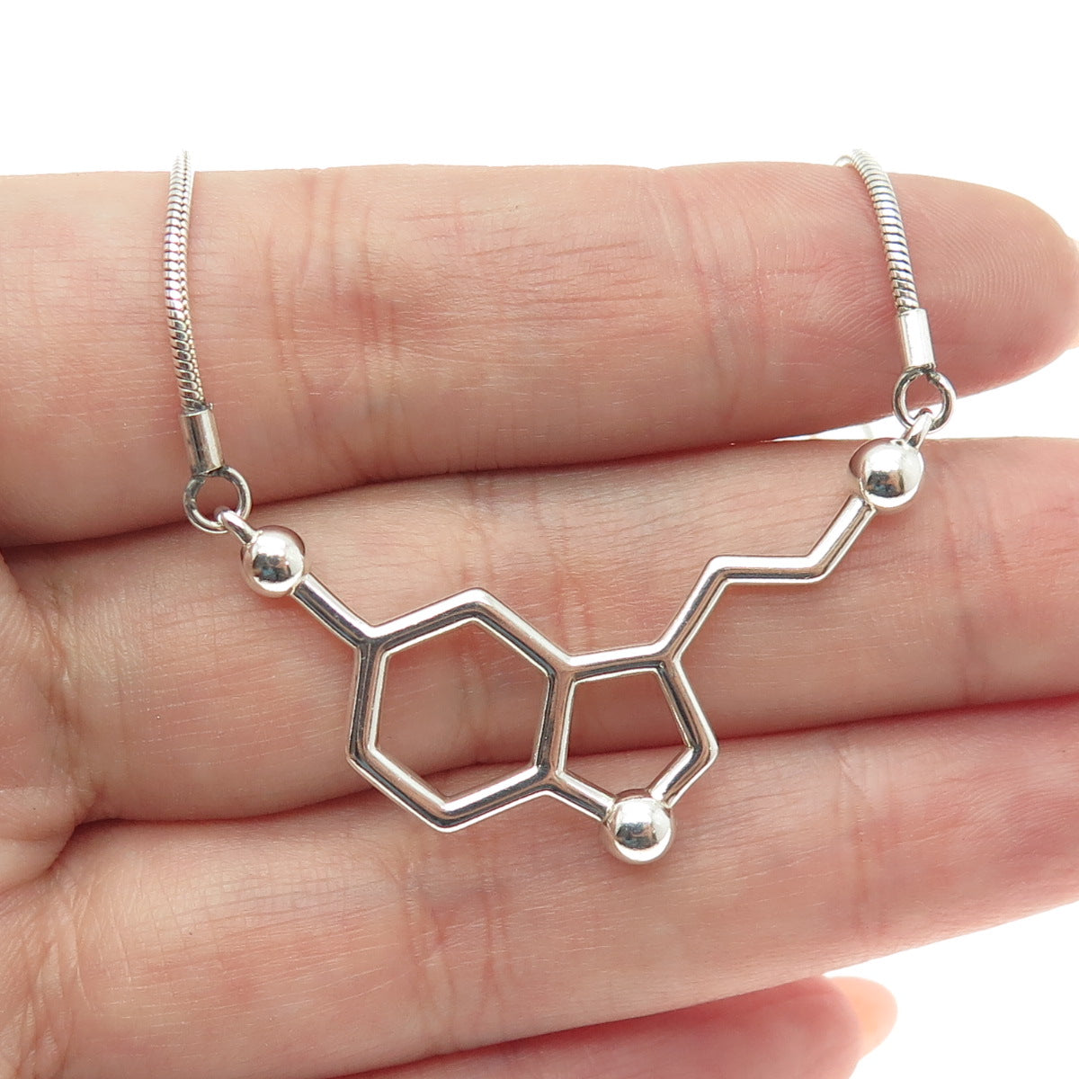 MADE WITH MOLECULES Sterling Vintage Happiness Serotonin Molecule Necklace 18"