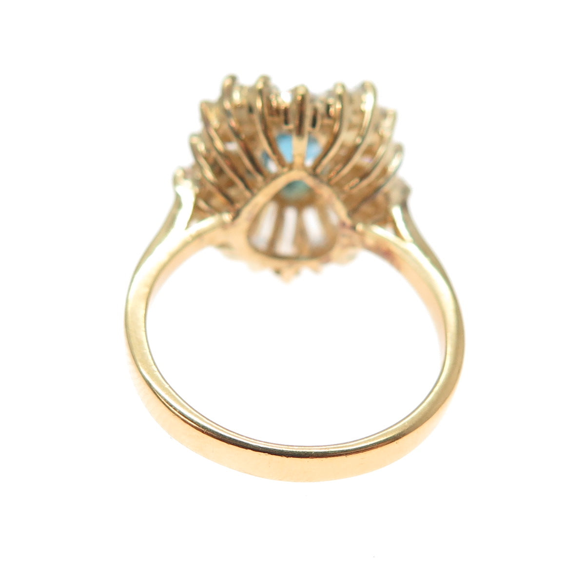 925 Sterling Silver Gold Plated Real London Blue Topaz & C Z Ring Size 6.75