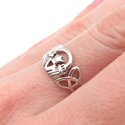 925 Sterling Silver Vintage Irish Claddagh Celtic Trinity Knot Ring Size 6.75