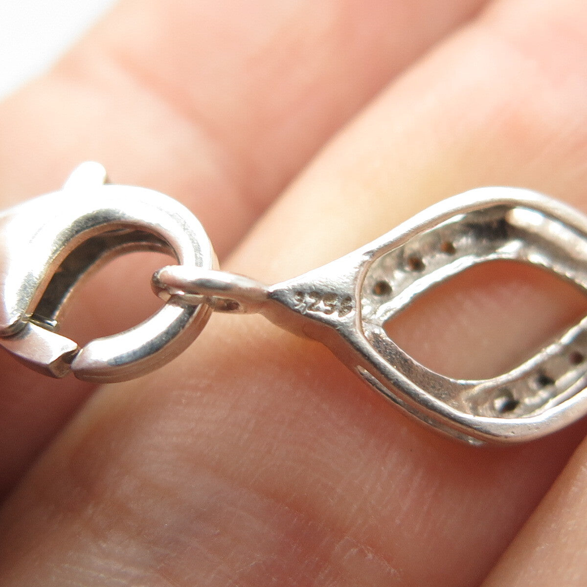 925 Sterling Silver Real White Diamond Twisted Link Bracelet 7.25"