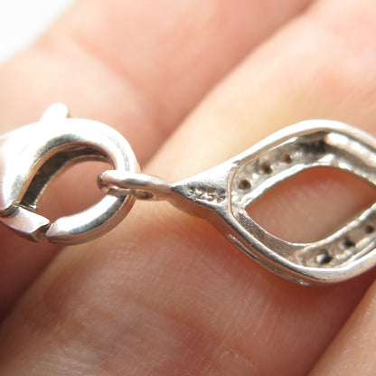 925 Sterling Silver Real White Diamond Twisted Link Bracelet 7.25"