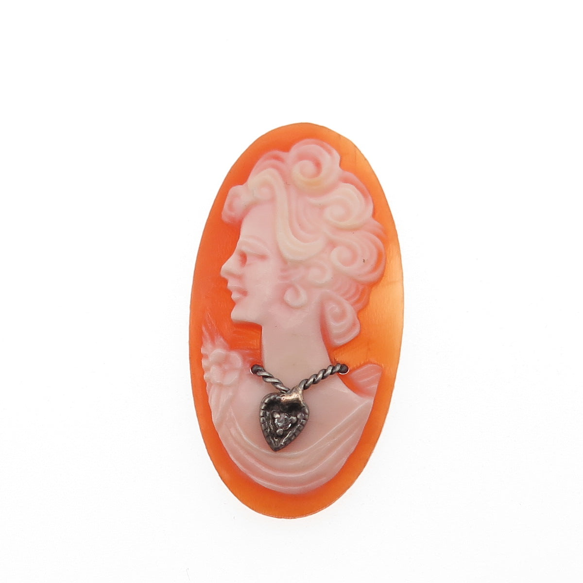 925 Sterling Silver Antique Art Deco Real Diamond Accent & MOP Lady Cameo