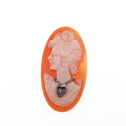 925 Sterling Silver Antique Art Deco Real Diamond Accent & MOP Lady Cameo