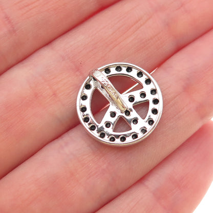925 Sterling Silver Real Black Spinel Peace Symbol Mini Slide Charm Pendant
