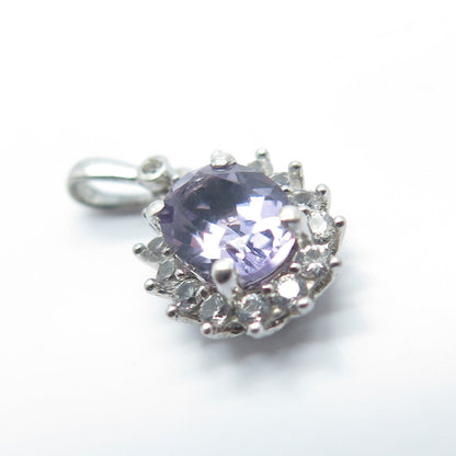 MICHELLE ALBALA 925 Sterling Silver Vintage White Topaz Gem Lavender C Z Pendant