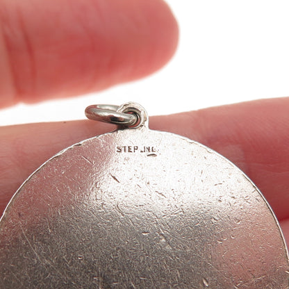 925 Sterling Silver Antique Art Deco St. Christopher Oxidized Charm Pendant