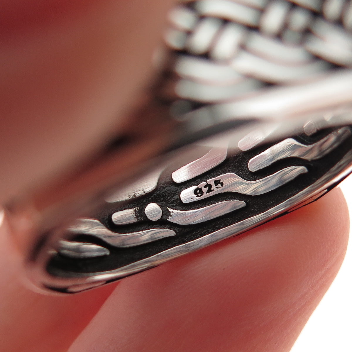 925 Sterling Silver Vintage Braided Oxidized Square Band Ring Size 10.5