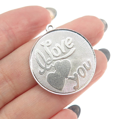 925 Sterling Silver Vintage "I Love You" Round Pendant