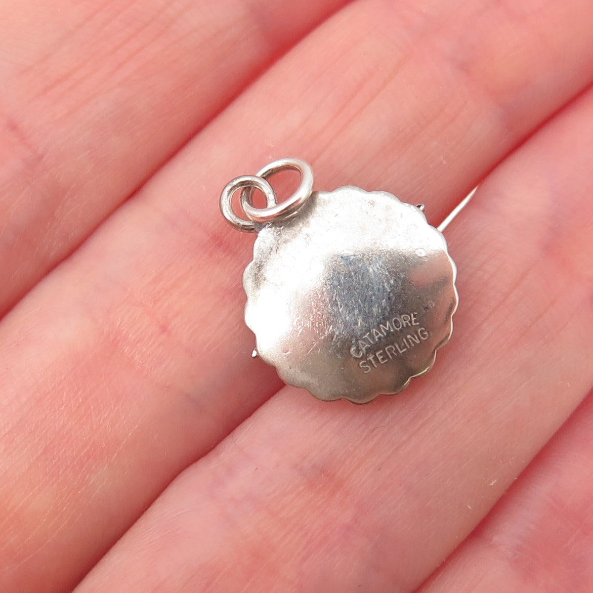 Catamore 925 Sterling Silver Antique Art Deco Holy Spirit Oxidized Charm Pendant