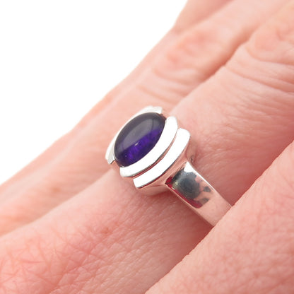 925 Sterling Silver Real Cabochon Amethyst Modernist Ring Size 7