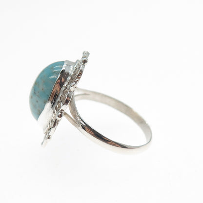 925 Sterling Silver Vintage Mexico Faux Turquoise Filigree Flower Ring Size 7.5