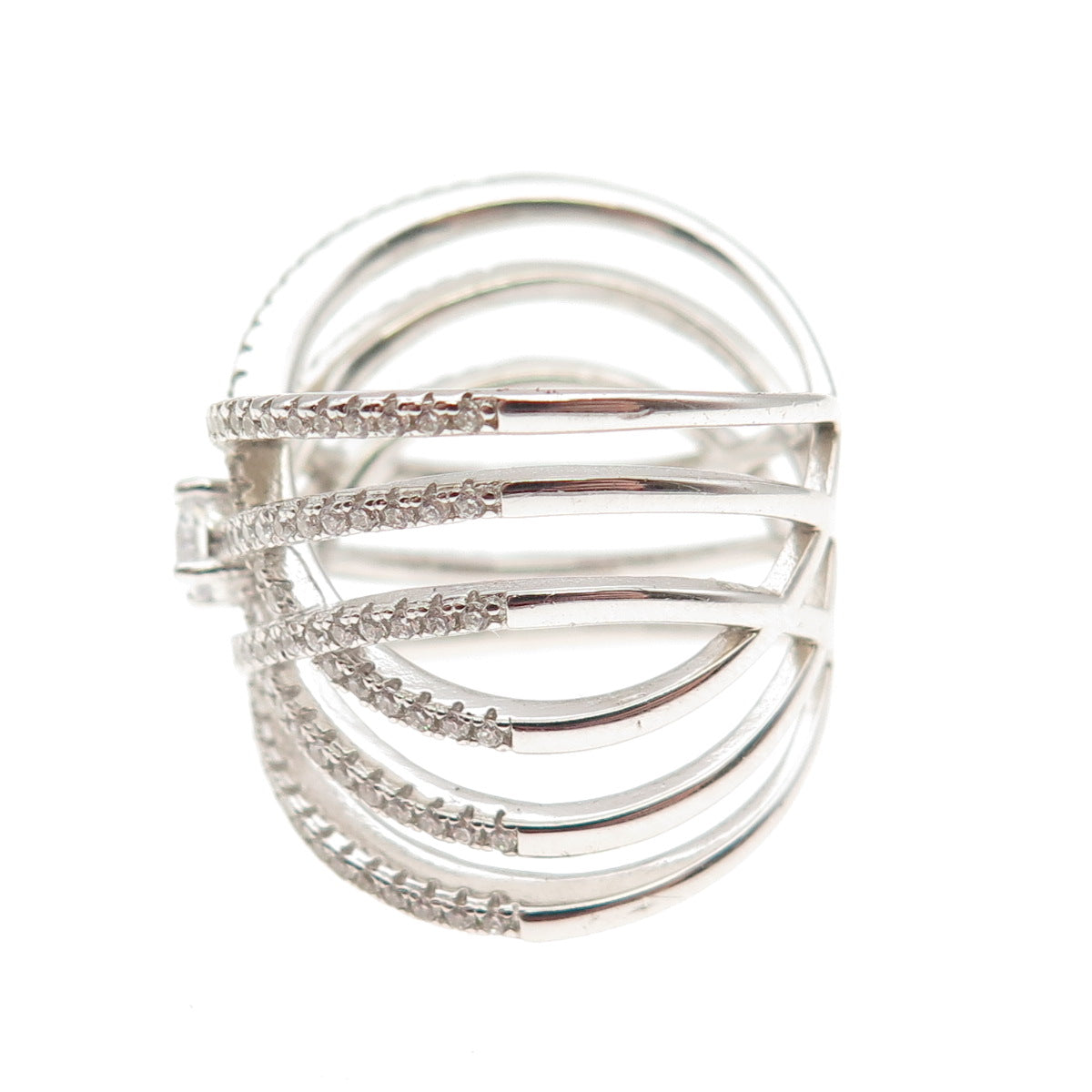 DSMK 925 Sterling Silver Round-Cut C Z Crisscross Ring Size 7.5