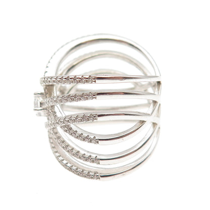 DSMK 925 Sterling Silver Round-Cut C Z Crisscross Ring Size 7.5