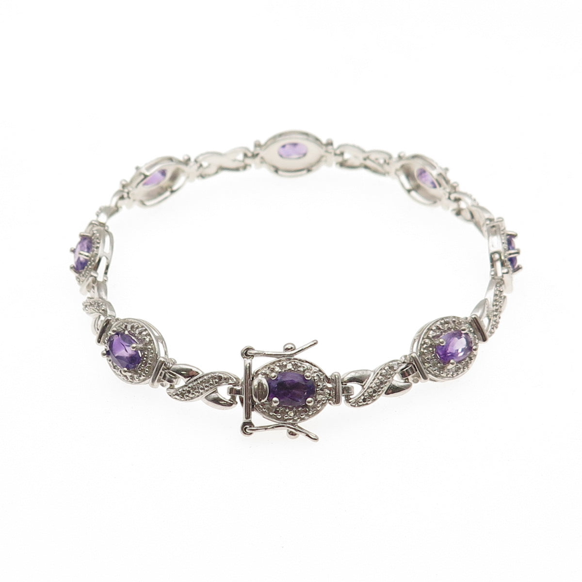 Ross Simons 925 Sterling Silver Real Diamond Accent & Amethyst Bracelet 7.25"