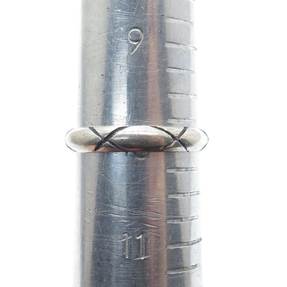 925 Sterling Silver Vintage X Shape Oxidized Band Ring Size 10