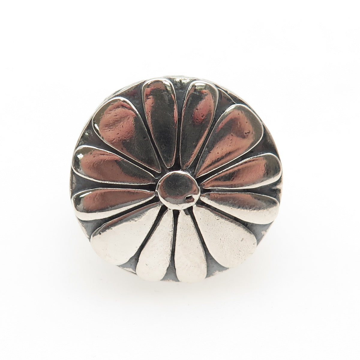 925 Sterling Silver Vintage Modernist Daisy Flower Oxidized Ring Size 5.25