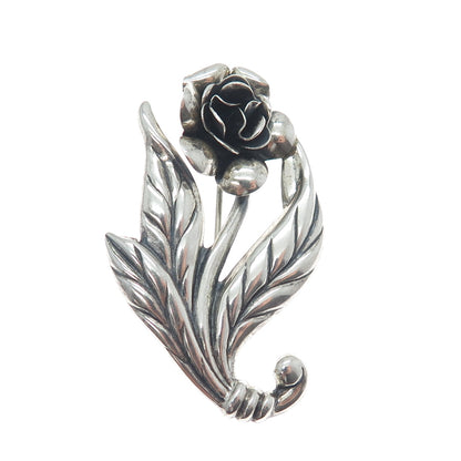 DANECRAFT 925 Sterling Silver Vintage Rose Flower Oxidized Pin Brooch