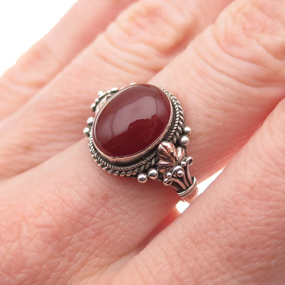 925 Sterling Silver 2-Tone Vintage Real Carnelian Oxidized Ring Size 6