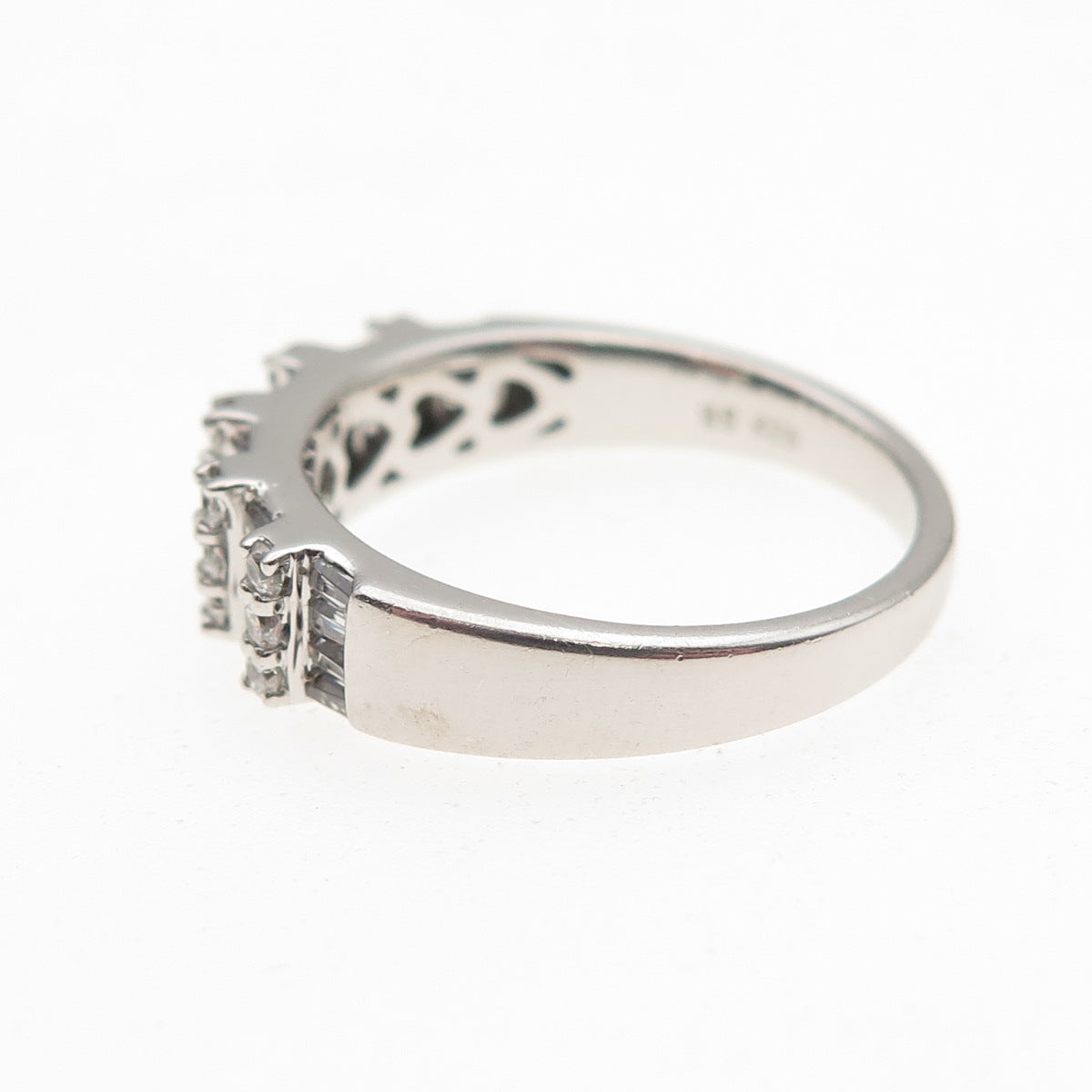 925 Sterling Silver Round & Emerald-Cut C Z Ring Size 6.5